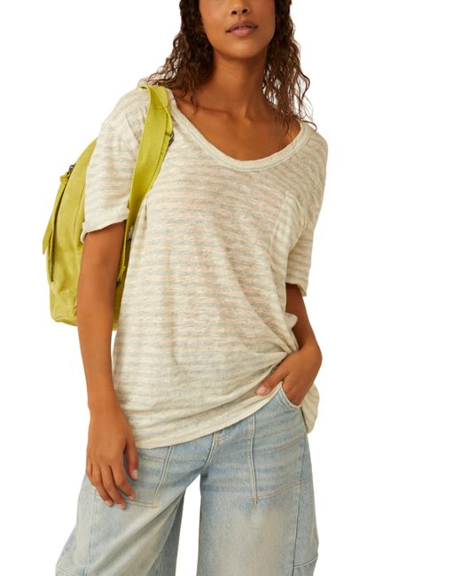 Free People Natural All I Need Stripe Linen & Cotton T-shirt