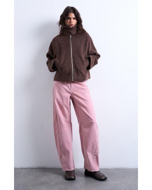 TOPSHOP Brown Tab Bouclé Bomber Jacket