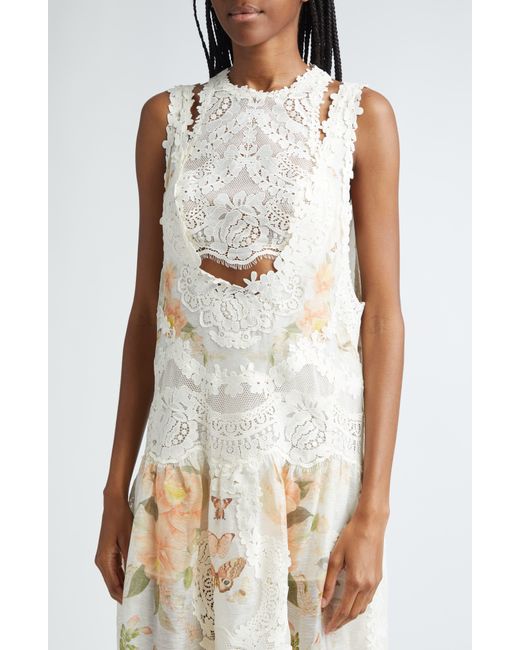 Zimmermann Natural Natura Coral Print Lace Two-piece Dress