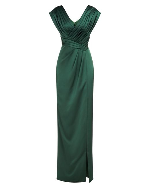 THEIA Green Acari Satin Column Gown
