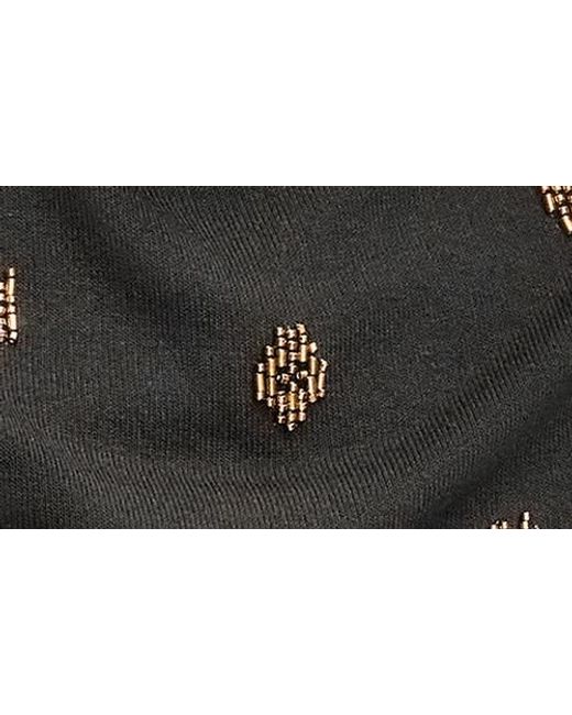 Donna Karan Black Embellished Ruched High Neck Sleeveless Knit Top