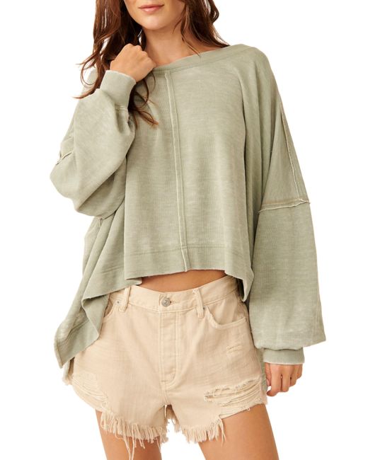 Free People Natural Daisy Oversize Cotton Blend Sweatshirt