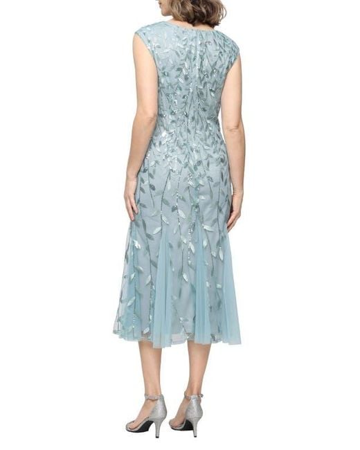 alex evenings ice sage dress Alex Evenings 8181204 Short A Line Midi Length Metallic Cocktail Dress