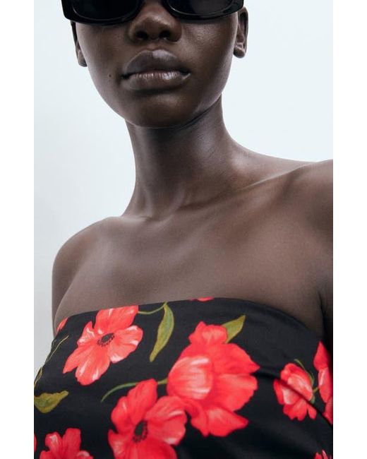 Mango Red Strapless Floral Minidress