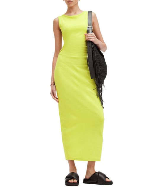 AllSaints Yellow Katarina Ruched Side Maxi Dress