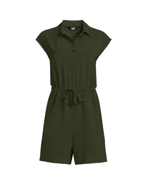 Lands' End Green Cap Sleeve Creaseless Button-Down Romper