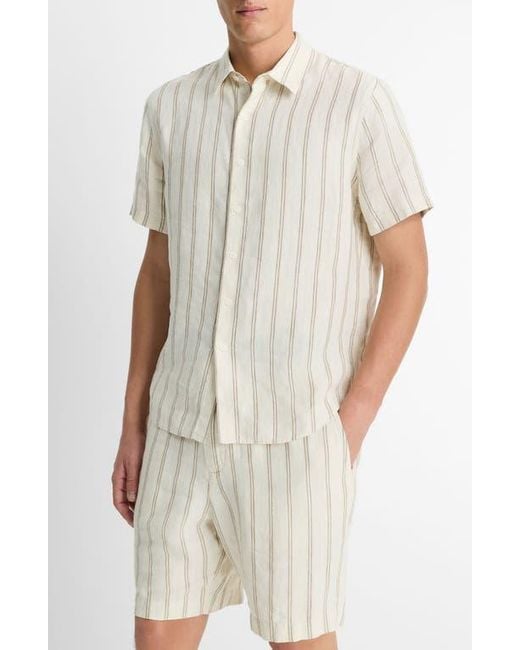 Vince Natural Stripe Classic Fit Short Sleeve Button-Up Shirt for men
