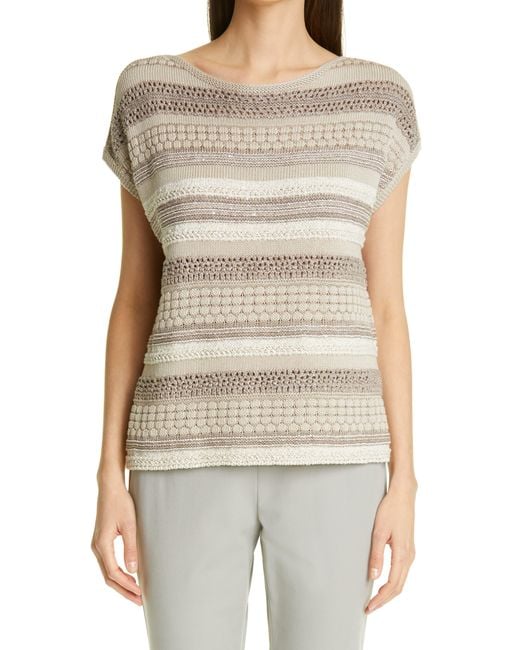 Lafayette 148 New York Natural Mixed Stitch Sequin Sweater