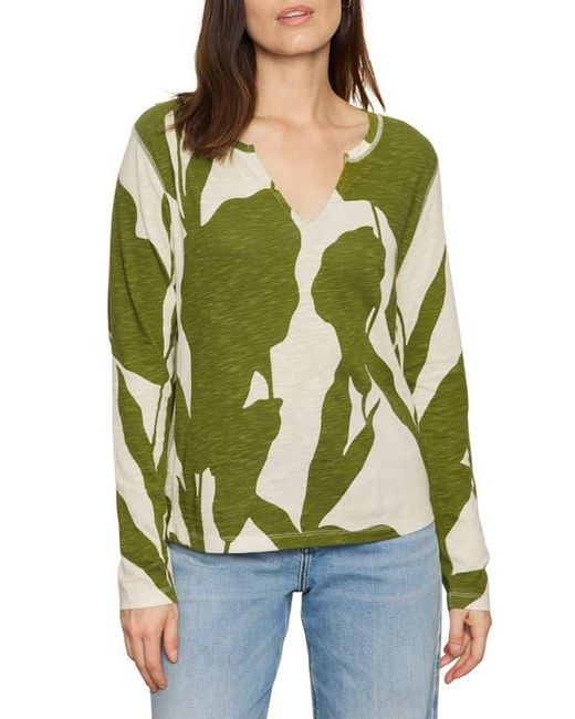 Sanctuary Green Print Split Neck Knit Top