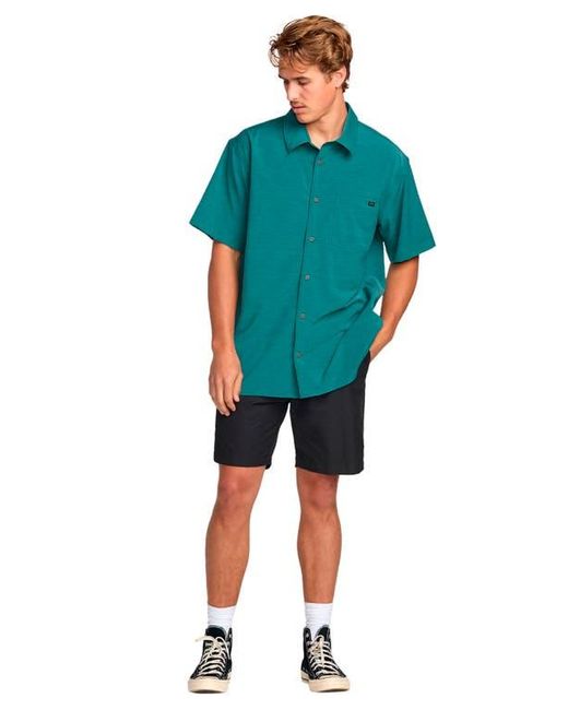 Billabong Green Surftrek Print Short Sleeve Button-Up Shirt for men