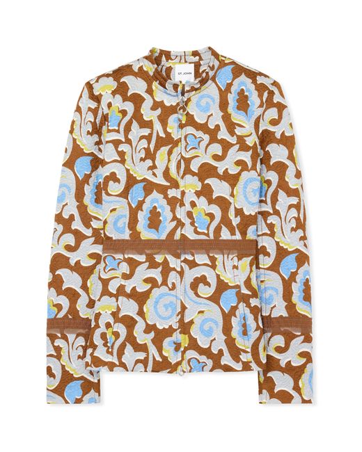 St. John Multicolor Western Paisley Print Cotton Blend Matelassé Zip-up Jacket