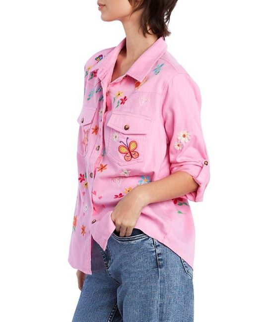 BILLY T Pink Sketchbook Embroidered Button-Up Shirt