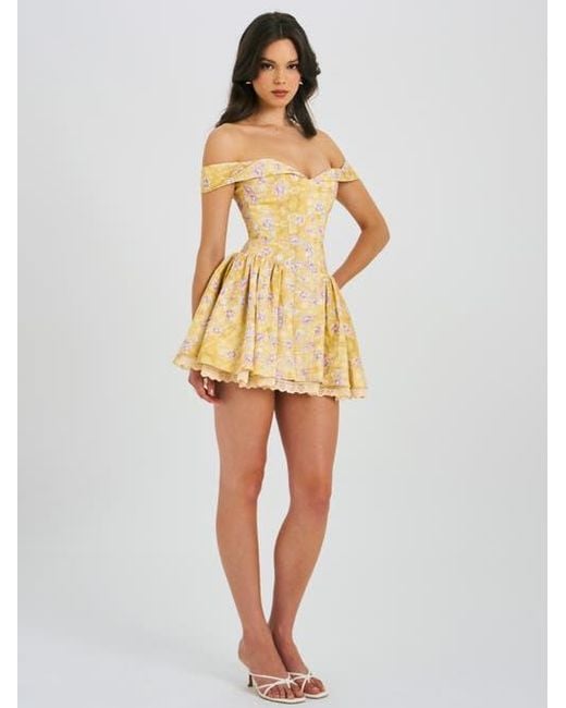 Miss Circle Multicolor Oana Linen Collared Off Shoulder Mini Dress