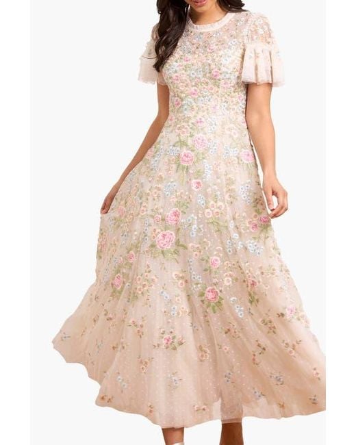Needle & Thread Pink Antoinettes Floral Round Neck Midi Gown
