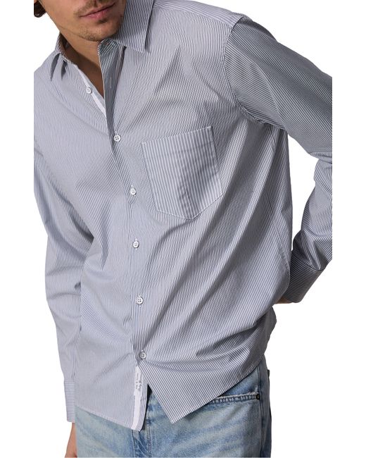 Rag & Bone Blue Dalton Mixed Stripe Hemp & Cotton Button-up Shirt for men
