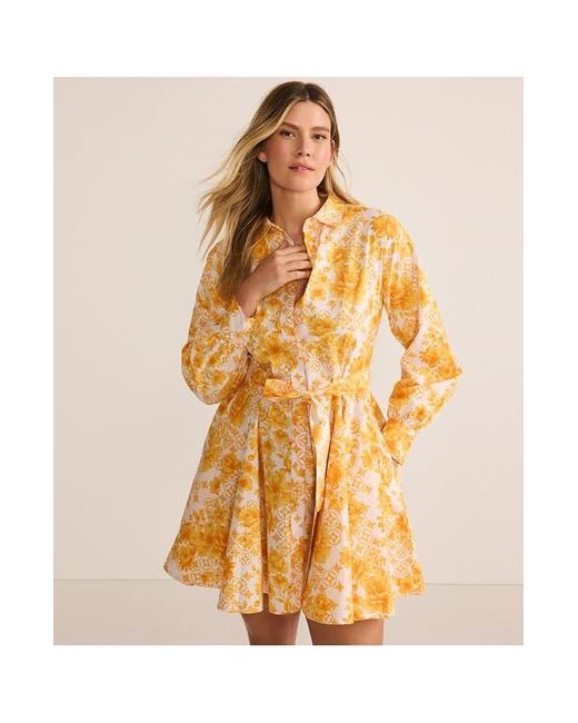 Lands' End Yellow Poplin Button Front Dress With Godets