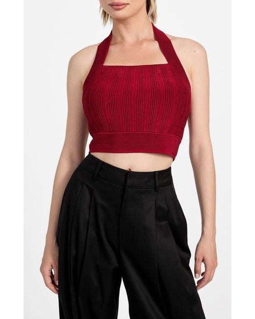 Guess Red Sofie Rib Crop Halter Top