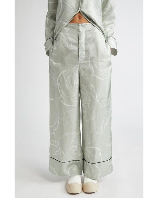 Marni Gray Rose Print Silk Pajama Pants