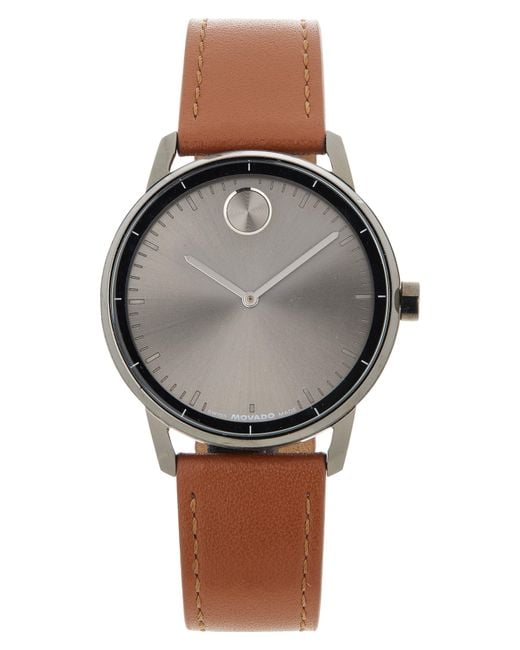 Movado Gray Bold Echo Leather Strap Watch, 40Mm for men
