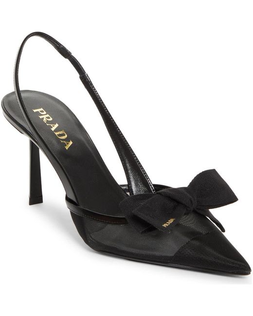 Prada Black Mesh Bow Slingback Pump