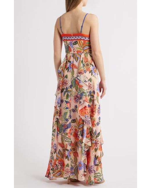 Eliza J Pink Floral Cascade Ruffle Maxi Dress