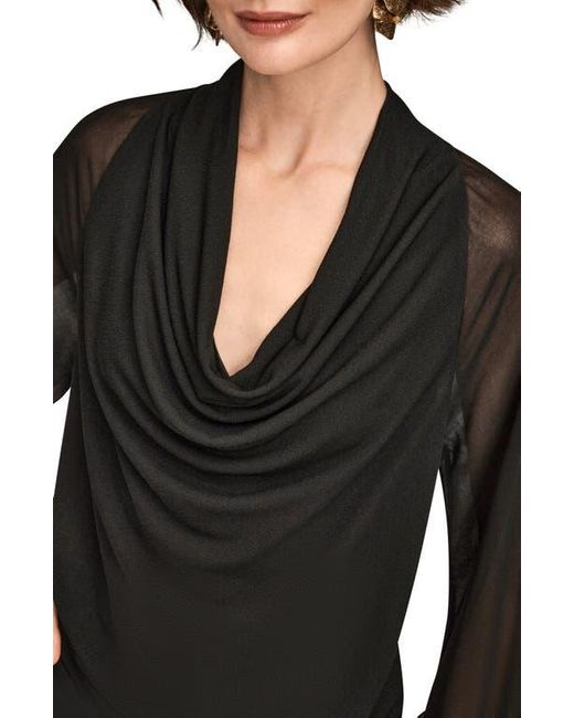 Donna Karan Black Sheer Sleeve Cowl Neck Top