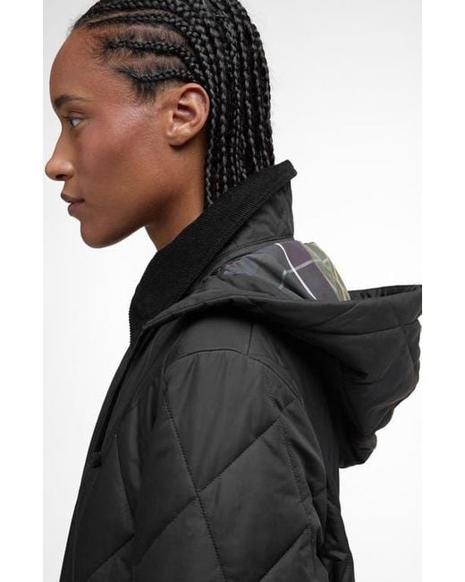 Barbour Black Meredith Quilted Hooded Long Coat