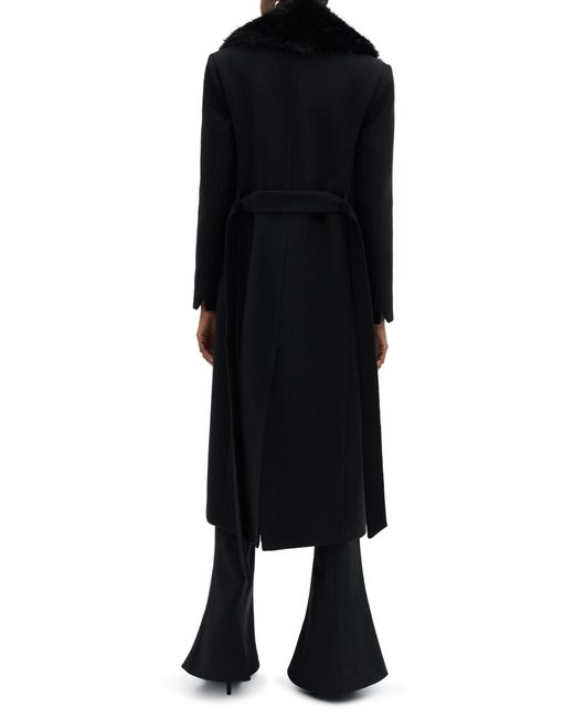 Mango Black Wool Blend Coat With Removable Faux Fur Collar