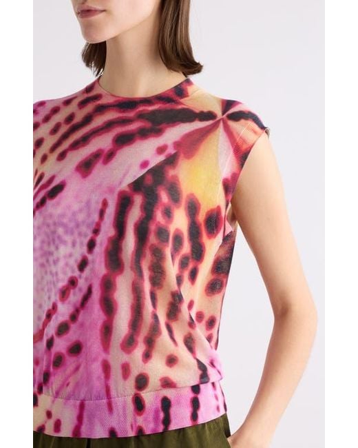 Dries Van Noten Red Tamara Leopard Orchid Sleeveless Cotton Blend Sweater