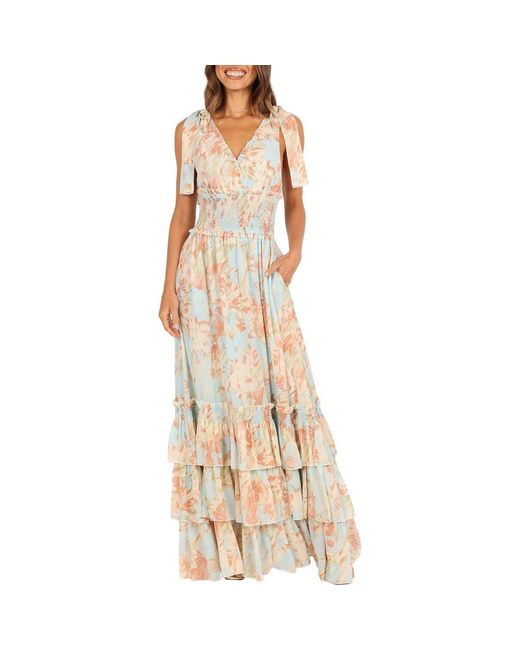 Petal & Pup Metallic Christabel Floral Print Sleeveless Tiered Maxi Dress