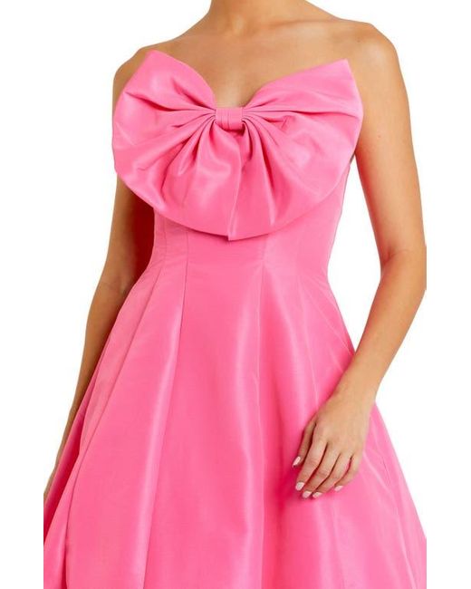 Mac Duggal Pink Strapless A-Line Tea Length Statement Bow Midi Dress