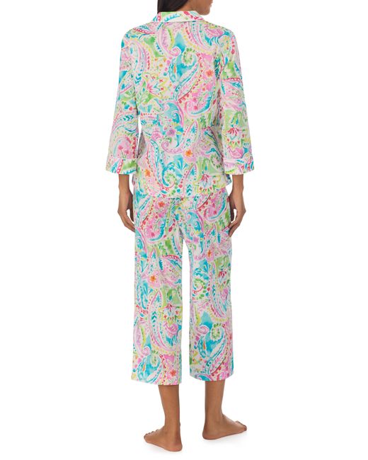 Lauren by Ralph Lauren Blue Knit Cotton Crop Pajamas