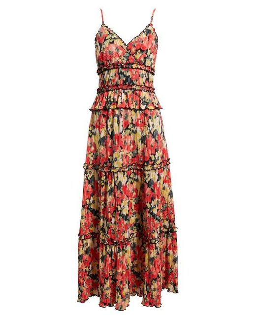 Chelsea28 Red Ruffle Plissé Maxi Sundress