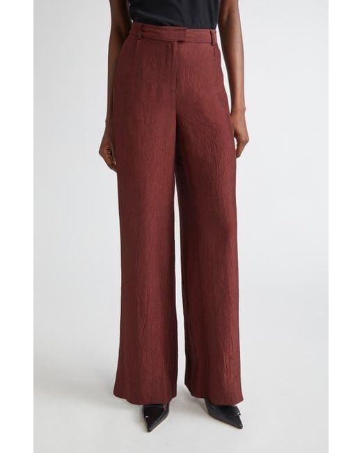 Jason Wu Red Crinkled Satin Straight Leg Trousers