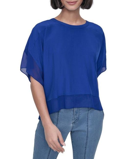 DKNY Blue Mixed Media Dolman Sleeve Top