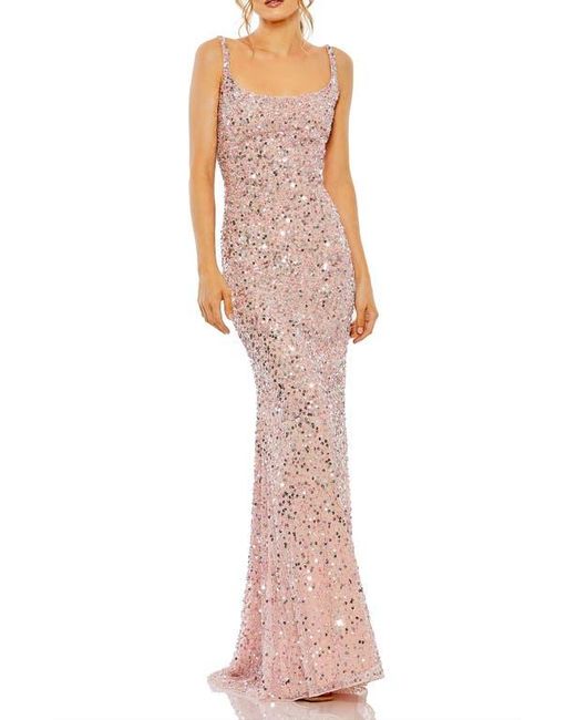 Mac Duggal Pink Sequined Low Back Slip Gown