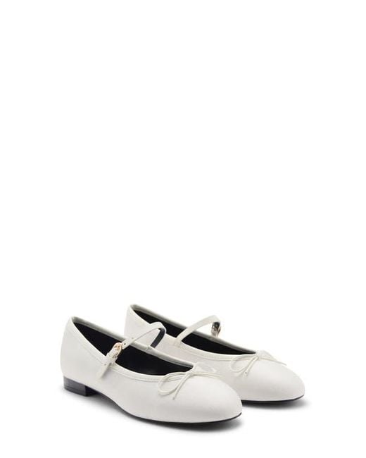 Mango White Buckle Strap Corduroy Ballerina Flat