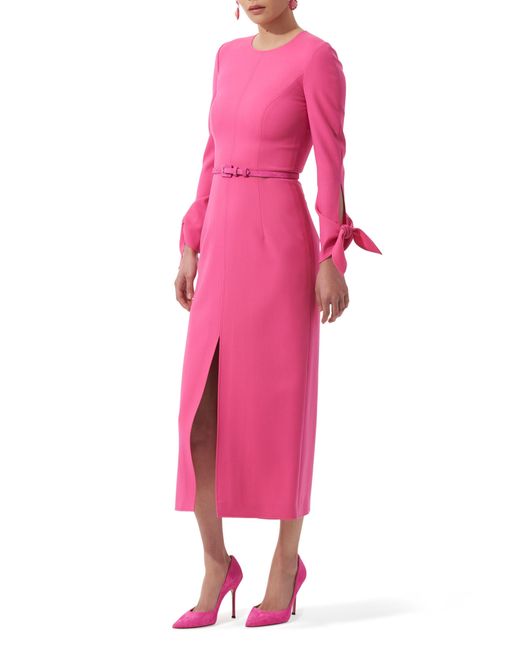 Carolina Herrera Pink Long Sleeve Stretch Wool Midi Sheath Dress