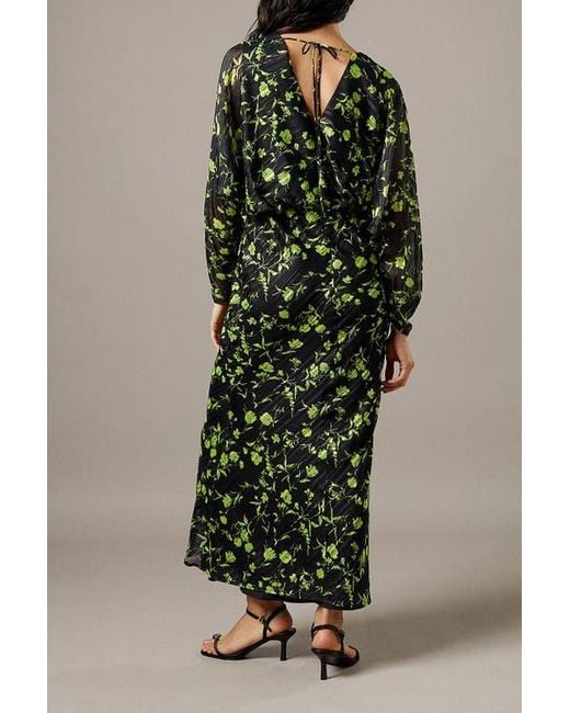 Warehouse Green Shadow Stripe Batwing Midi Dress