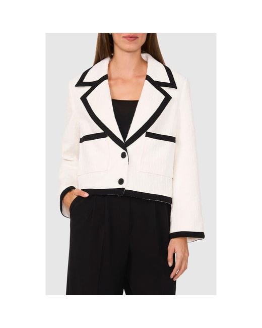 Halogen® Black Tipped Single Breasted Crop Blazer