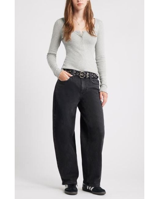 BP. Gray Cotton Blend Pointelle Henley Top
