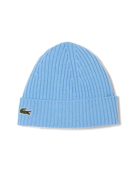 Lacoste Blue Wool Cuff Beanie