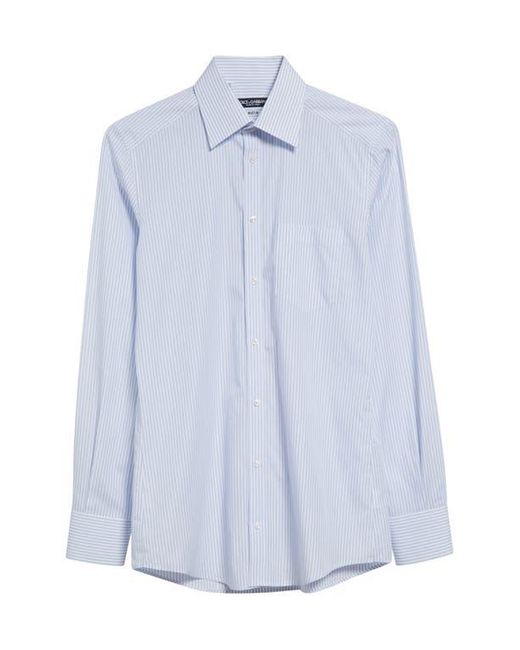 Dolce & Gabbana Blue Martini Fit Stripe Cotton Poplin Button-Up Shirt for men