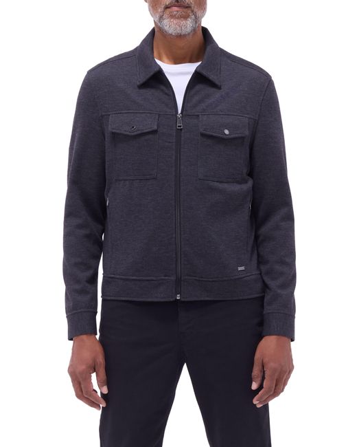 Bugatchi Blue Soft Touch Zip Knit Shirt Jacket for men