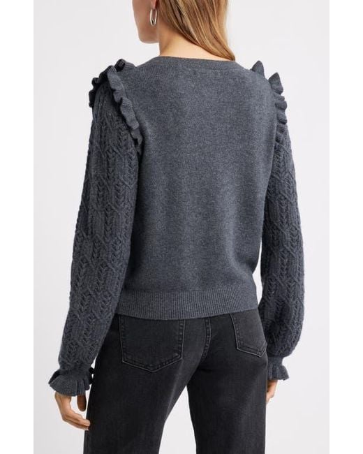 Treasure & Bond Black Pointelle Ruffle Wool & Cashmere Cardigan