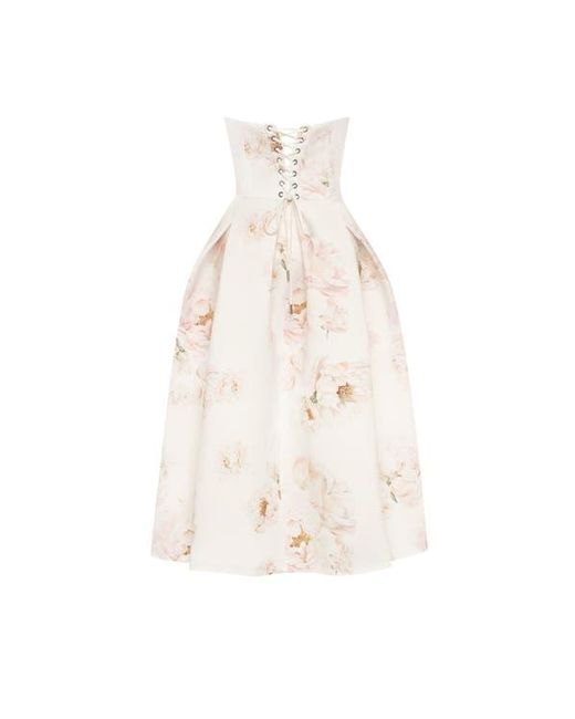 Millà Natural Strapless Midi Corset Dress With A Floral Print