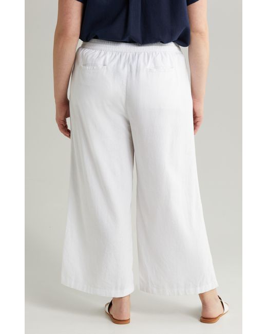 Caslon White Caslon(r) Tie Waist Wide Leg Crop Linen Blend Pants