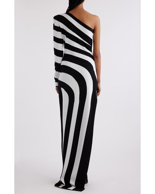 Balmain Black Stripe One-shoulder Maxi Dress