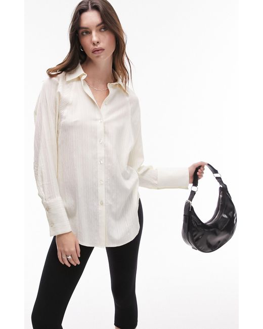 TOPSHOP White Pleat Back Textured Shirt