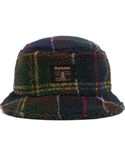 Barbour Green Field Tartan Fleece Bucket Hat for men